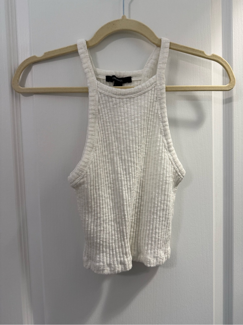 Forever 21 White Ribbed Halter Crop Tank